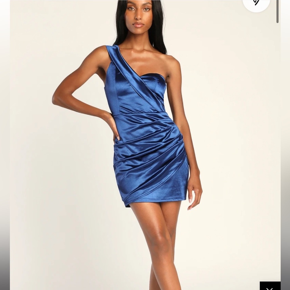 NWT Lulus satin one shoulder blue mini dress